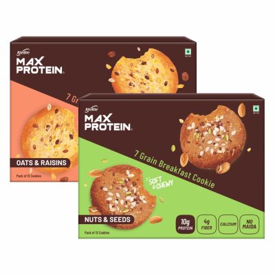RiteBite Max Protein: RiteBite Max Protein 7 Grain Breakfast Cookies - Nuts & Seeds 660 g - Pack of 12 ( 55g x 12 ) + Oats & Raisins 660 g - Pack of 12 ( 55g x 12 )