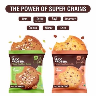 RiteBite Max Protein: RiteBite Max Protein 7 Grain Breakfast Cookies - Nuts & Seeds 660 g - Pack of 12 ( 55g x 12 ) + Oats & Raisins 660 g - Pack of 12 ( 55g x 12 )