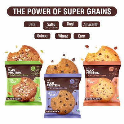 RiteBite Max Protein: RiteBite Max Protein 7 Grain Breakfast Cookies - Choco Chip, Oats - Raisins & Nuts - Seeds
