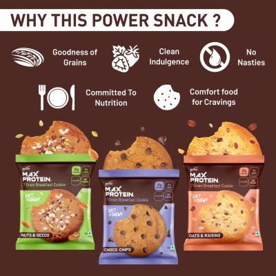 RiteBite Max Protein: RiteBite Max Protein 7 Grain Breakfast Cookies - Choco Chip, Oats - Raisins & Nuts - Seeds