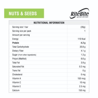 RiteBite Max Protein: Nuts & Seeds Bar [Pack of 12] - 420gm