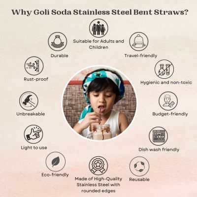 GOLI SODA: Stainless Steel Bent Drinking Straws Pack of 4
