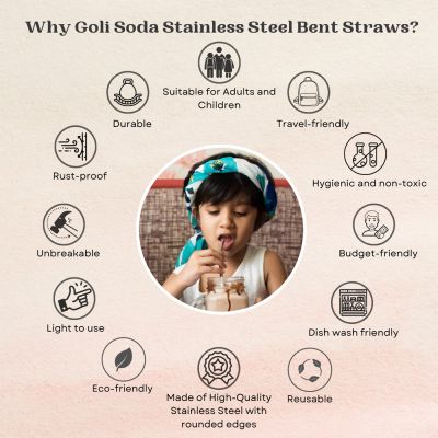 GOLI SODA: Stainless Steel Bent Drinking Straws Pack of 10