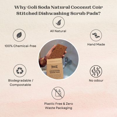 GOLI SODA: Natural Coconut Coir Dishwashing Scrub Pads - Pack Of 6