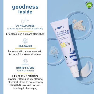 Plum: 2% Niacinamide & Rice Water Hybrid Face Sunscreen with SPF 50 PA+++ - 50ml