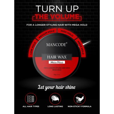 Mancode: Hair Wax Mega Hold Glossy Stylish Hair - 100gm