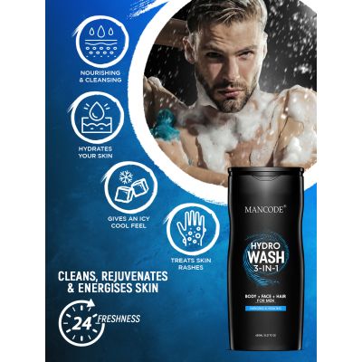 Mancode: Hydro Body Wash 3 in 1 Body - Face Wash & Hair Shampoo - 450ml