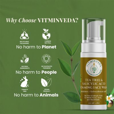 VITMINVEDA: Natural Tea Tree & Salicylic Acid Foaming Face Wash - 100 ml