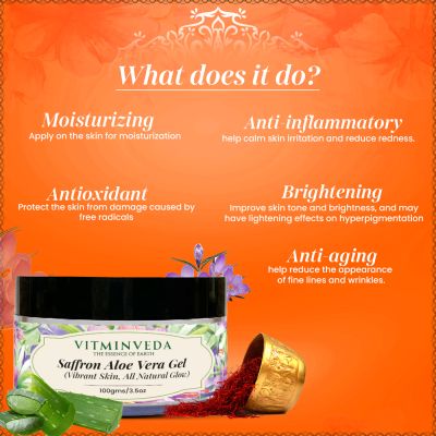 VITMINVEDA: Pure Natural Aloe Vera Gel with Saffron - 100 gm