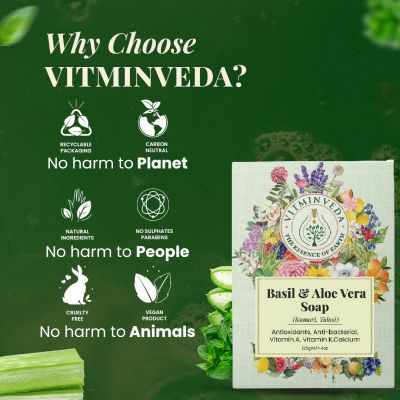 VITMINVEDA: Aloe Vera & Basil Herbal Soap Bar - 125 gm