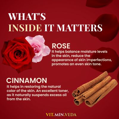 VITMINVEDA: Natural Rose Cinnamon Herbal Soap Bar - 125 gm