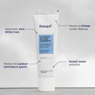 Reequil: Ultra Matte Dry Touch Sunscreen Gel SPF 50 PA++++ - 50gm