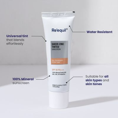 Reequil: Sheer Zinc Tinted Mineral Sunscreen SPF 50 PA+++ - 50gm