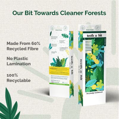 Teeth A Bit: Bamboo Toothbrush Adults Hefty Handle Anti-Plaque Medium Bristles - Pack of 2 (Forest Green)