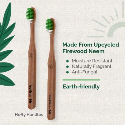 Teeth A Bit: Therapeutic Neem Toothbrush Adult Hefty Handle with Anti-Plaque Medium Bristles - Pack of 2 (Forest Green)
