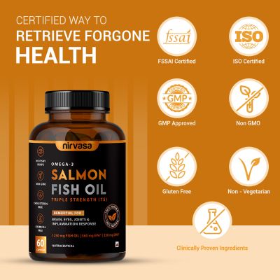 Nirvasa: Omega 3 Salmon Fish Oil Capsules (Triple Strength) - 60 Softgels