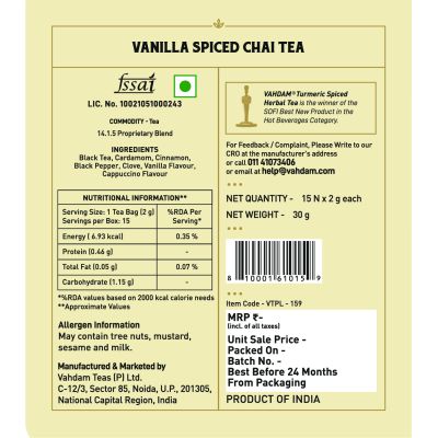 Vahdam Teas: Vanilla Spiced Chai Tea 30gm