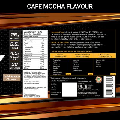 INLIFE: Whey Protein Isolate Concentrate - Cafe Mocha - 1Kg