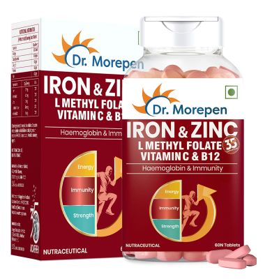 Dr. Morepen: Iron & Zinc Tablets - Immunity & Hemoglobin Booster - 60 Tablets