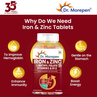 Dr. Morepen: Iron & Zinc Tablets - Immunity & Hemoglobin Booster - 60 Tablets