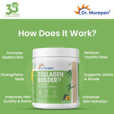 Dr. Morepen: Natural Collagen Builder | Plant Based Collagen Powder | Orange Berry Flavour - 250g