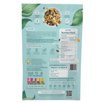 Ambrosia: Healthy Trail Mixes Gift Hamper with Rakhi Tikka & Greeting Card 750g