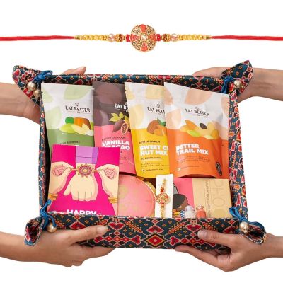 Eat Better: Rakhi Hamper for Brother in Patola Art Tray -10 Items
