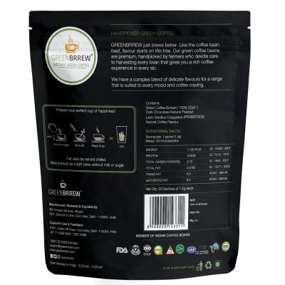 Greenbrrew: Instant Green Coffee - Dark Chocolate - 20 Sachets