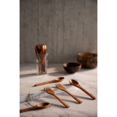 Thenga: Coconut Wood Spoon & Fork - Pack of 2 Each