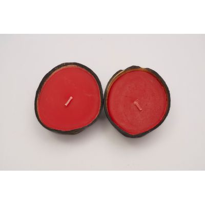 Thenga: Coconut Shell Red Candle - Set of 2