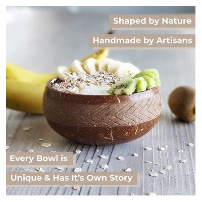 Thenga: Geometric Jumbo Coconut Bowl with Spoon & Fork