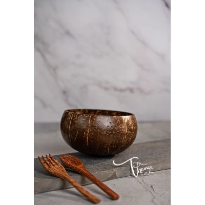 Thenga: Palm Leaf Jumbo Coconut Bowl with Spoon & Fork