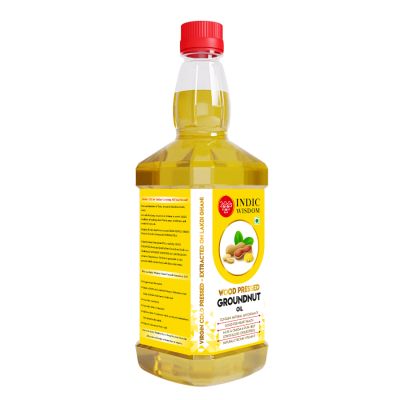 Indic Wisdom: Wood Pressed Groundnut Oil 1 Liter (Cold Pressed Groundnut Oil - Extracted on Wooden Churner)