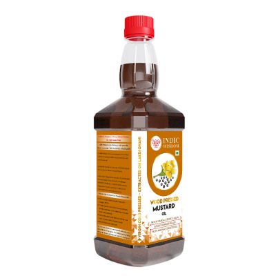 Indic Wisdom: Wood Pressed Mustard Oil 1 Liter (Cold Pressed Mustard Oil - Extracted on Wooden Churner)