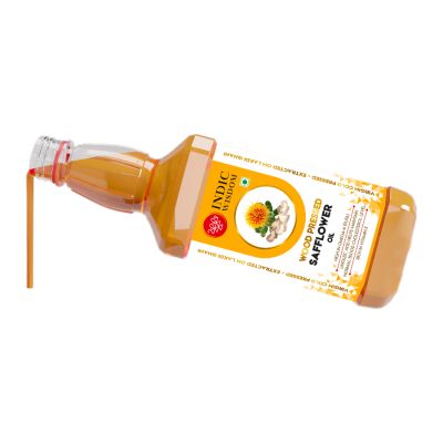 Indic Wisdom: Wood Pressed Safflower Oil 1 Liter (Cold Pressed Safflower Oil - Extracted on Wooden Churner)