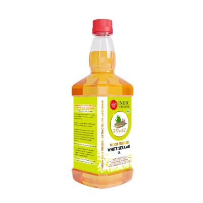 Indic Wisdom: Wood Pressed White Sesame Oil 1 Liter (Cold Pressed White Sesame Oil - Extracted on Wooden Churner)
