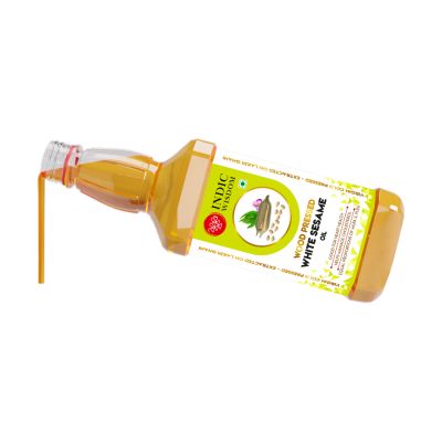 Indic Wisdom: Wood Pressed White Sesame Oil 1 Liter (Cold Pressed White Sesame Oil - Extracted on Wooden Churner)