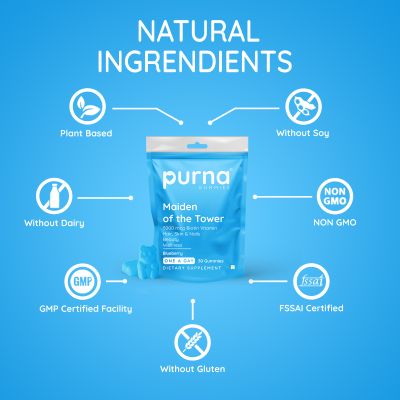 Purna Gummies: 5000mcg Biotin Gummies - Blueberry - 30 Gummies