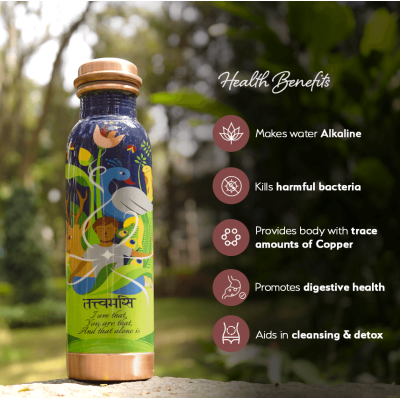 Sarveda: Copper Water Bottle with Cleaning Brush - Tattvamasi - 1 Litre