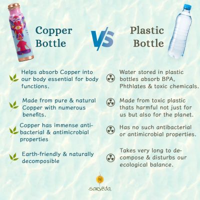 Sarveda: Copper Water Bottle with Cleaning Brush - Pink Noble Thoughts - 1 Litre