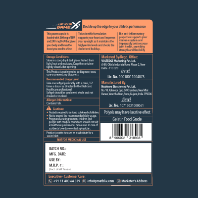 Proathlix: Omega 3 Double Strength Fish Oil Softgels - 60 Capsules
