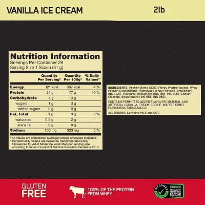 Optimum Nutrition: Gold Standard 100% Whey Protein Powder - 2 lbs - Vanilla Ice Cream