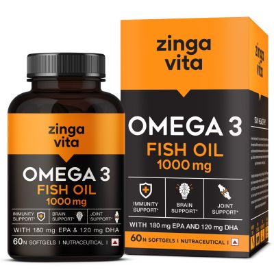 Zingavita: High Strength Omega 3 Fish Oil, Mercury Free Formula for Healthy Heart, 1000mg-60Softgels