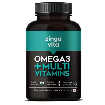 Zingavita: Omega 3 Fish Oil 1000mg Capsules with Multivitamin, Ginseng & Ashwagandha - 120 Softgels