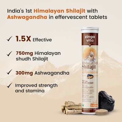 Zingavita: Shilajit Effervescent Tablets 750 mg with Ashwagandha extract - 15Tablets