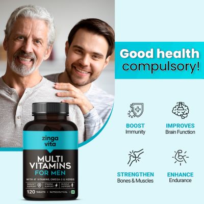Zingavita: Multivitamin for Men with 41 Vitamins and Omega 3, for Strength & Immunity - 120 Tablets