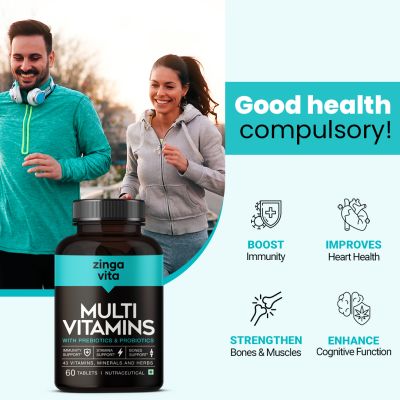 Zingavita: Multivitamin with Probiotics, Prebiotics, Vitamin B12, C, D, E, Zinc & Biotin - 120Tablets