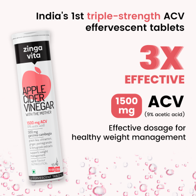 Zingavita: Triple Strength Apple Cider Vinegar 1500mg Effervescent Tablet with the Mother - 15Tablets