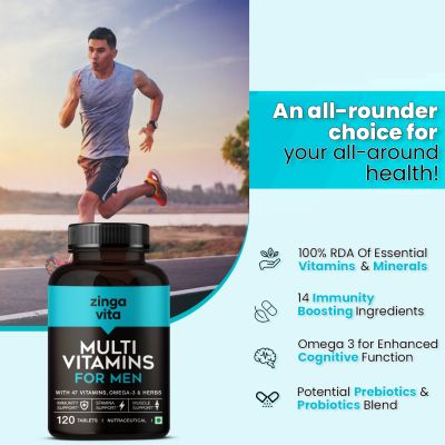 Zingavita: Multivitamin for Men with 41 Vitamins and Omega 3, for Strength & Immunity - 120 Tablets