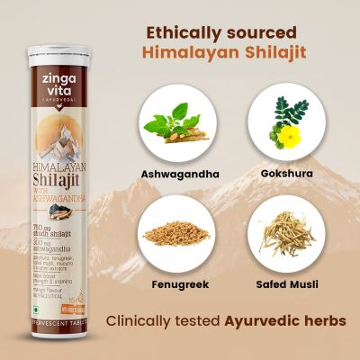 Zingavita: Shilajit Effervescent Tablets 750 mg with Ashwagandha extract - 15Tablets